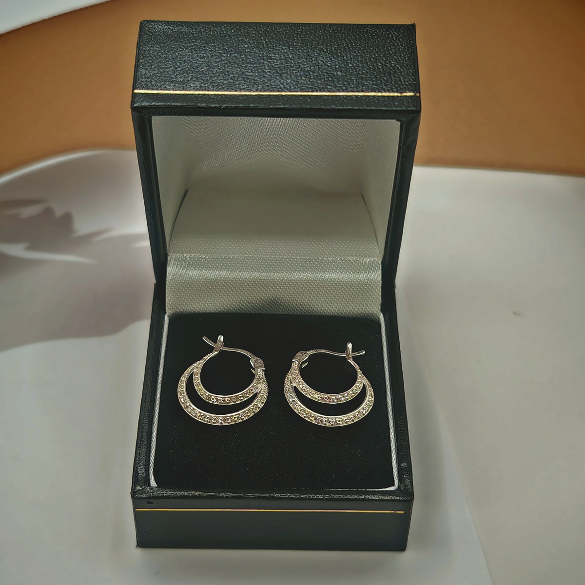 Sterling Silver CZ Double Hoop Earrings, photograph 1 of 6. SKU SIL-17.