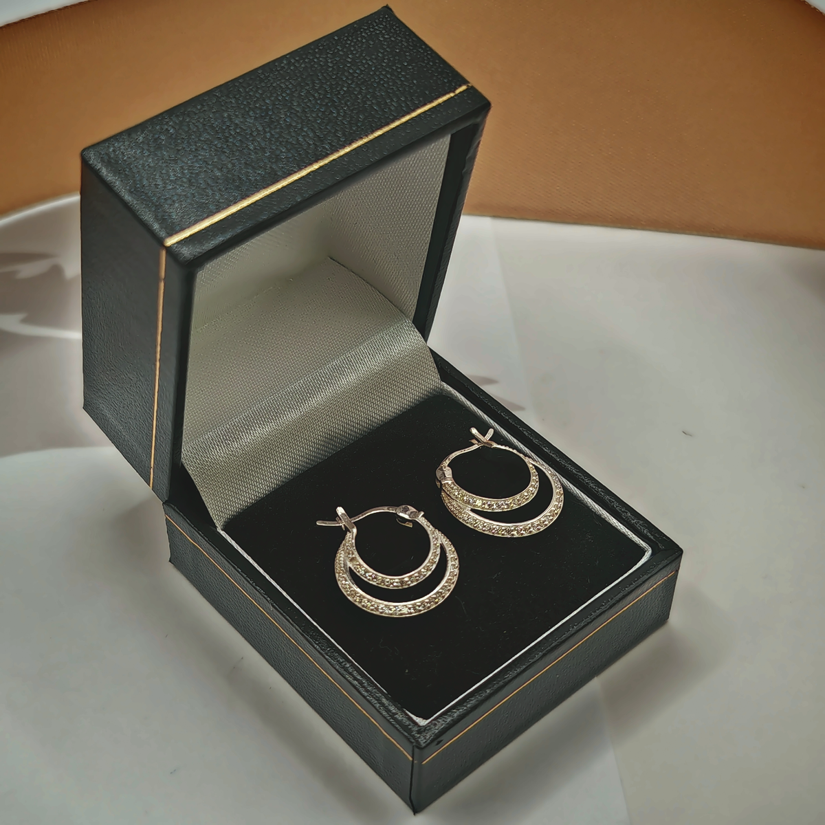 Sterling Silver CZ Double Hoop Earrings, photograph 2 of 6. SKU SIL-17.