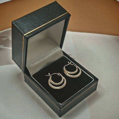 Sterling Silver CZ Double Hoop Earrings, photograph 2 of 6. SKU SIL-17.