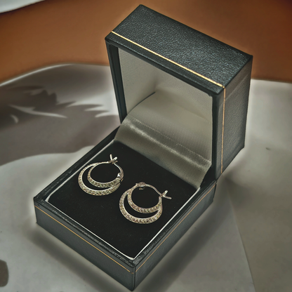Sterling Silver CZ Double Hoop Earrings, photograph 3 of 6. SKU SIL-17.