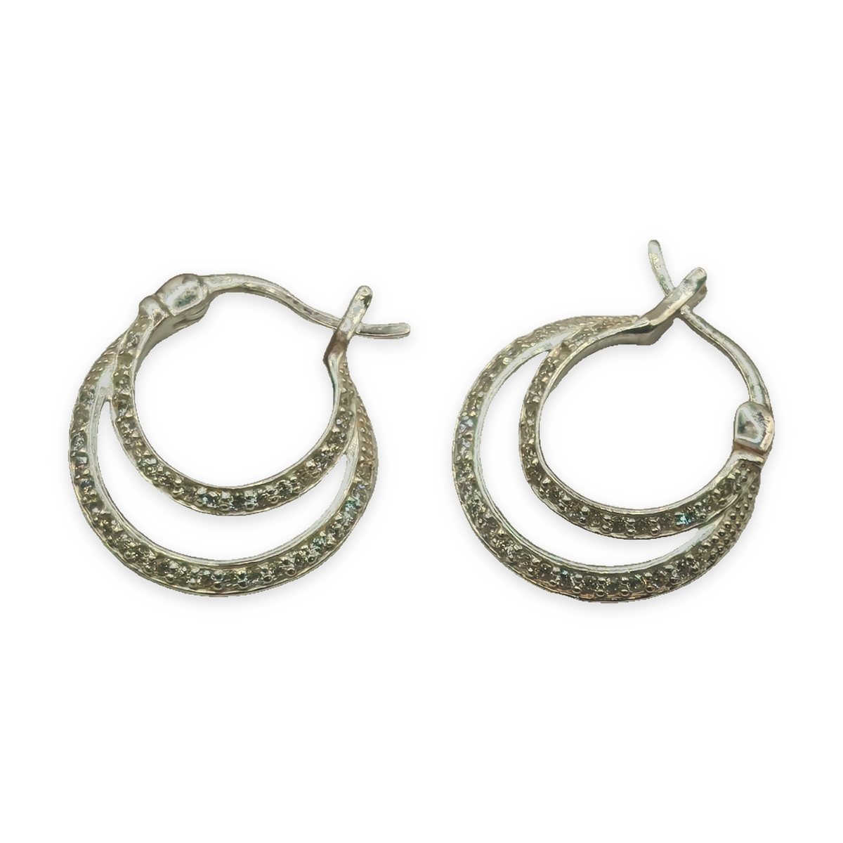 Sterling Silver CZ Double Hoop Earrings, photograph 4 of 6. SKU SIL-17.