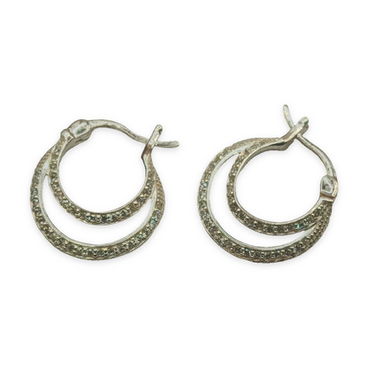 Sterling Silver CZ Double Hoop Earrings, photograph 4 of 6. SKU SIL-17.
