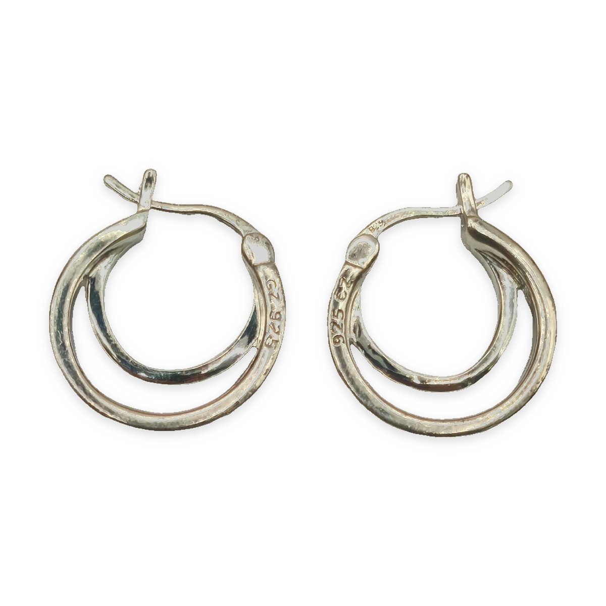 Sterling Silver CZ Double Hoop Earrings, photograph 5 of 6. SKU SIL-17.