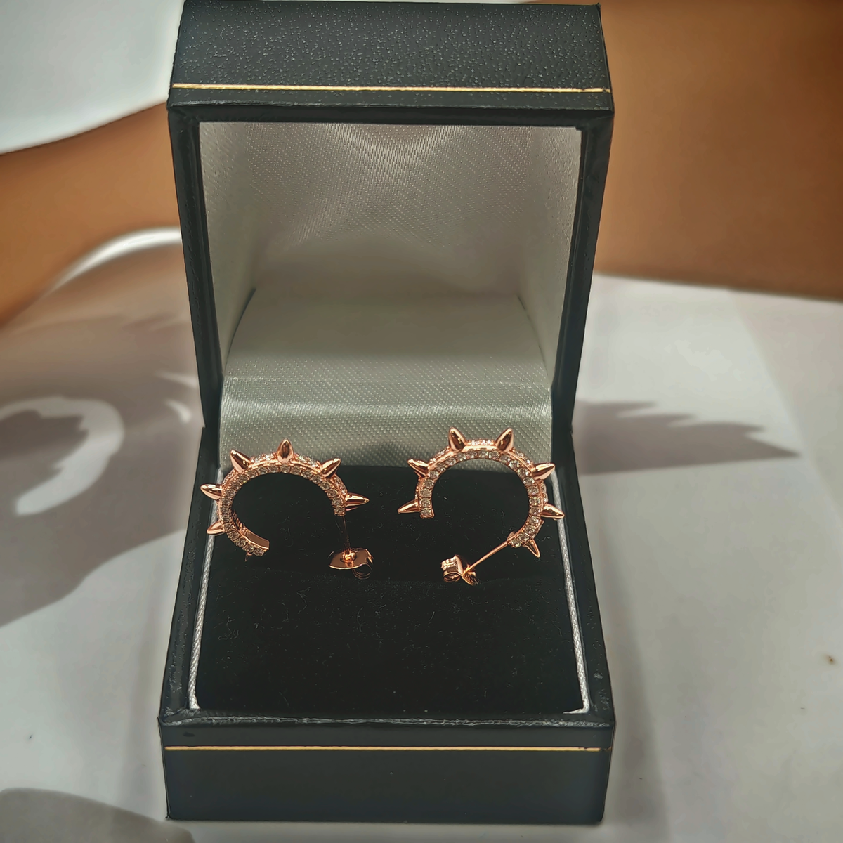 Sterling Silver Rose CZ Spiked Hoop Earrings, photograph 1 of 6. SKU SIL-22.