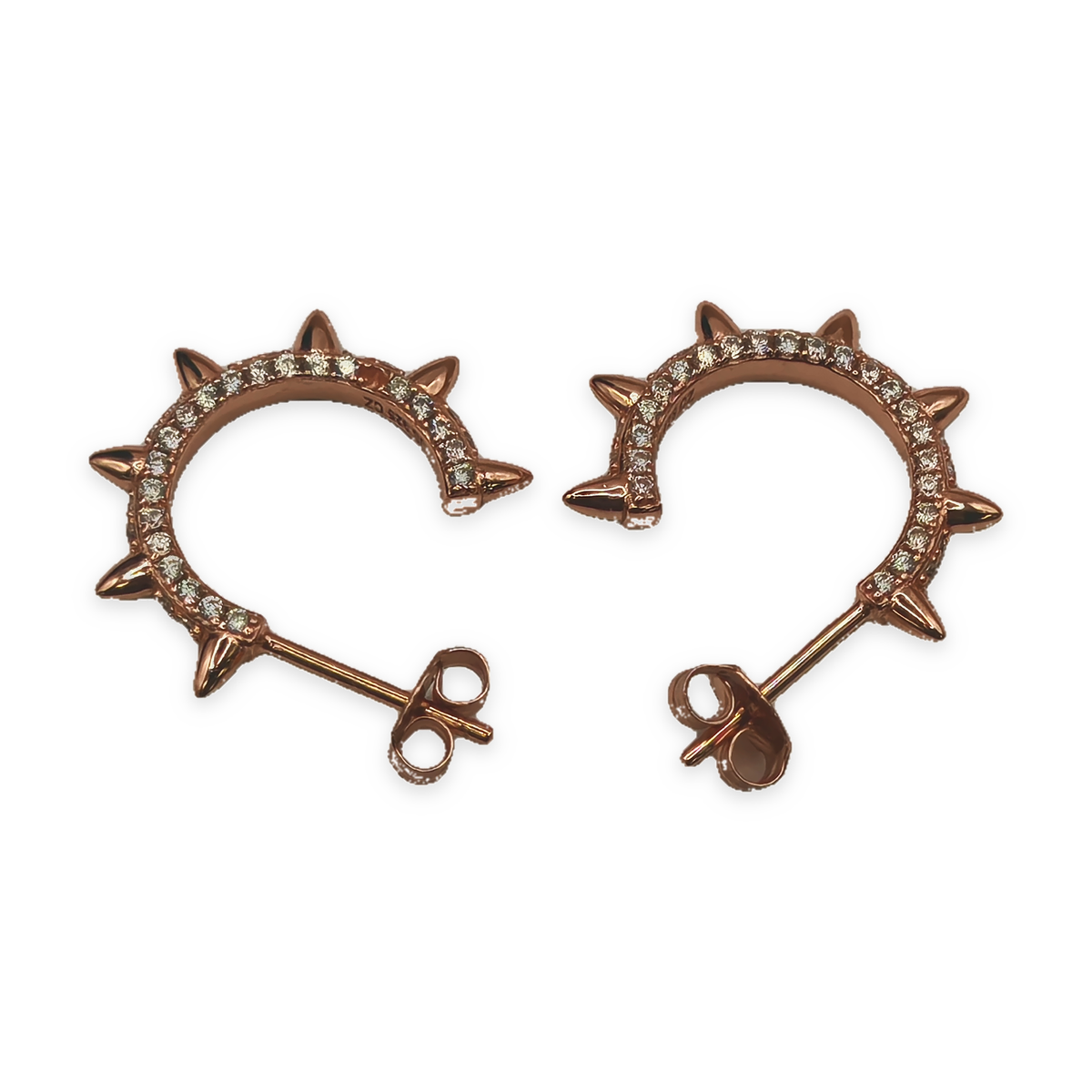 Sterling Silver Rose CZ Spiked Hoop Earrings, photograph 4 of 6. SKU SIL-22.