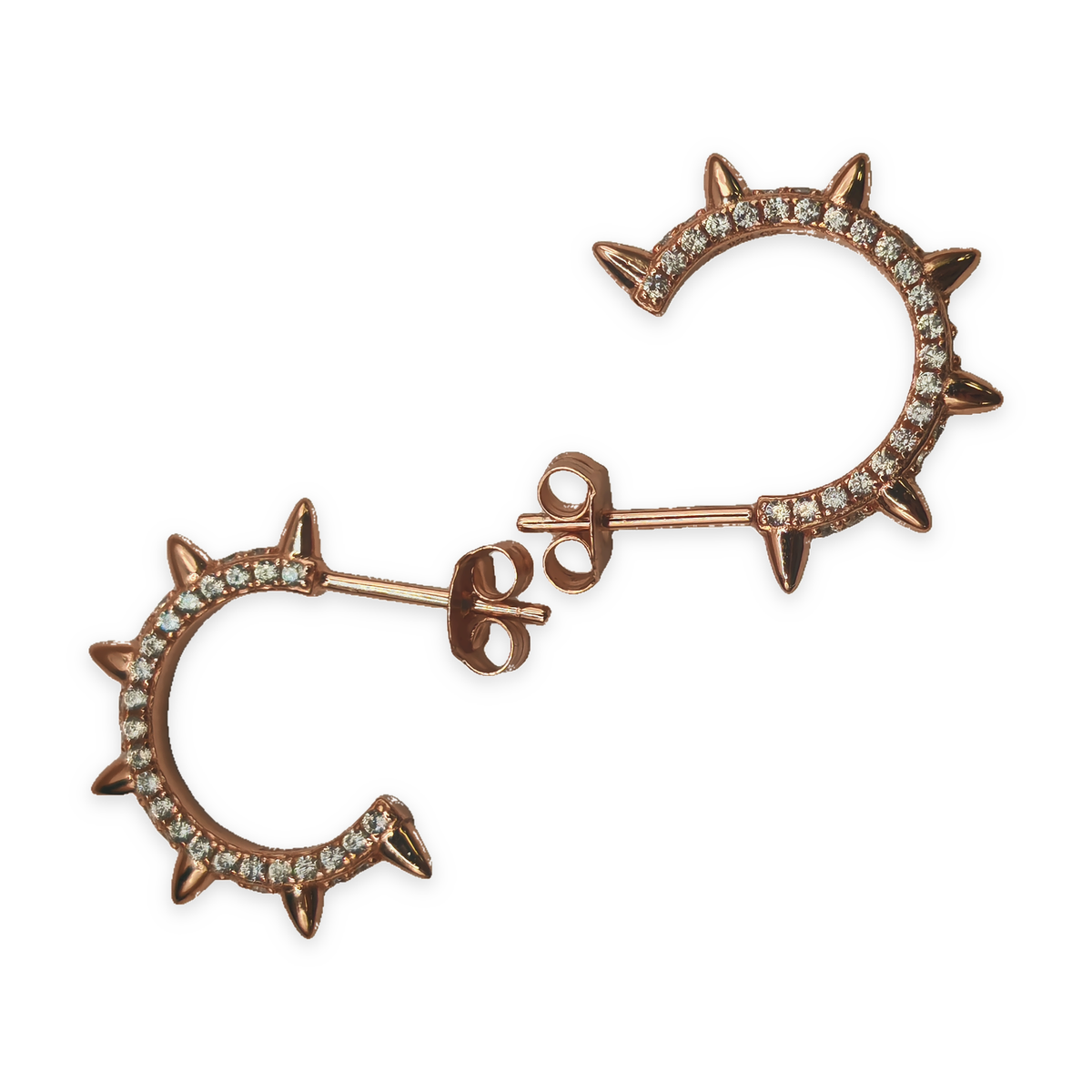 Sterling Silver Rose CZ Spiked Hoop Earrings, photograph 6 of 6. SKU SIL-22.