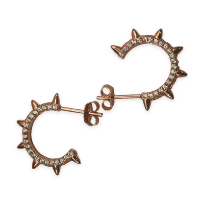 Sterling Silver Rose CZ Spiked Hoop Earrings, photograph 6 of 6. SKU SIL-22.