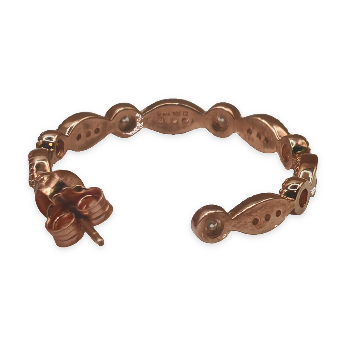 Sterling Silver Rose Gold Tone CZ Hoop Earrings, photograph 6 of 6. SKU SIL-23.