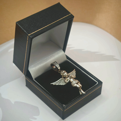 Sterling Silver CZ Angel Pendant, photograph 2 of 7. SKU SIL-28.