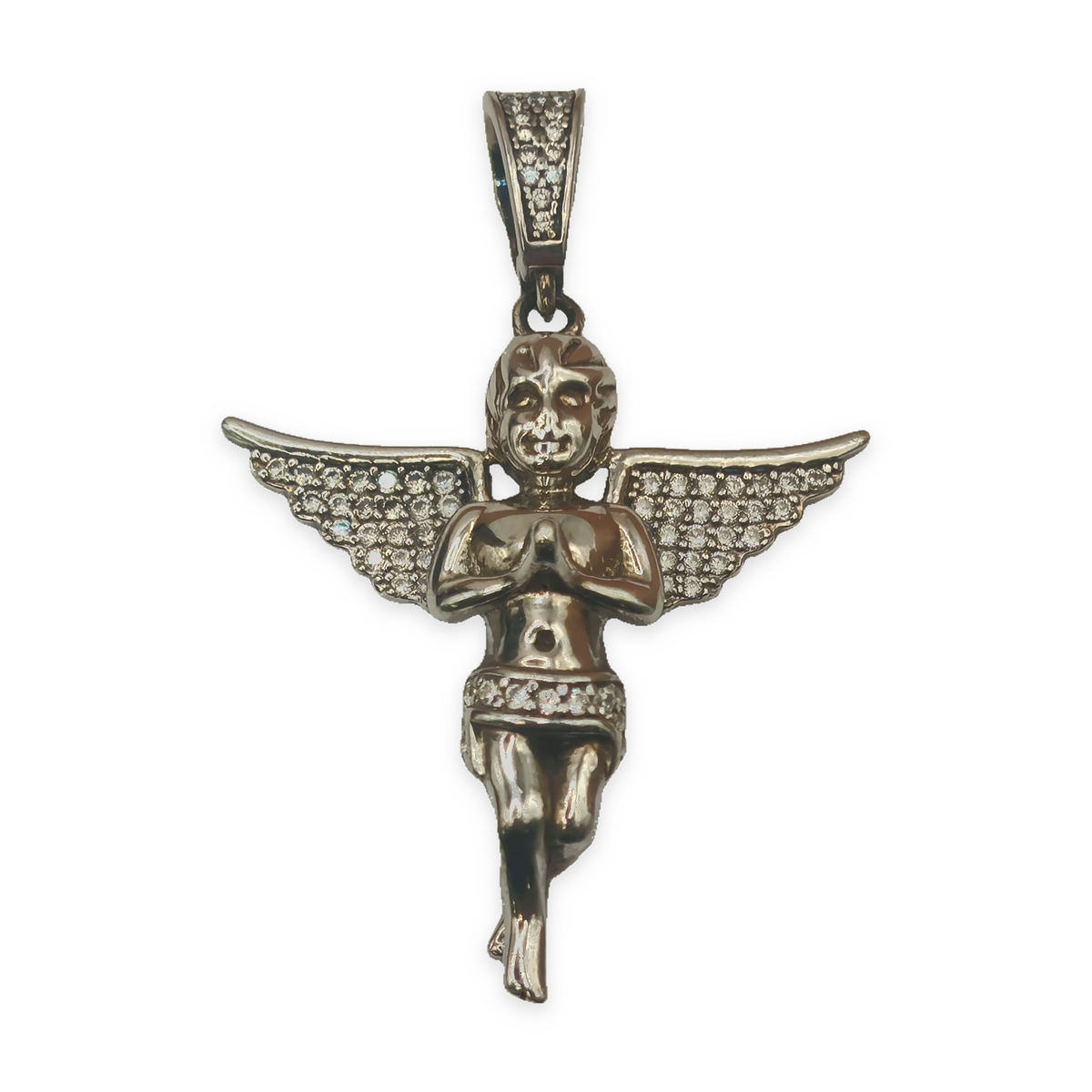 Sterling Silver CZ Angel Pendant, photograph 4 of 7. SKU SIL-28.