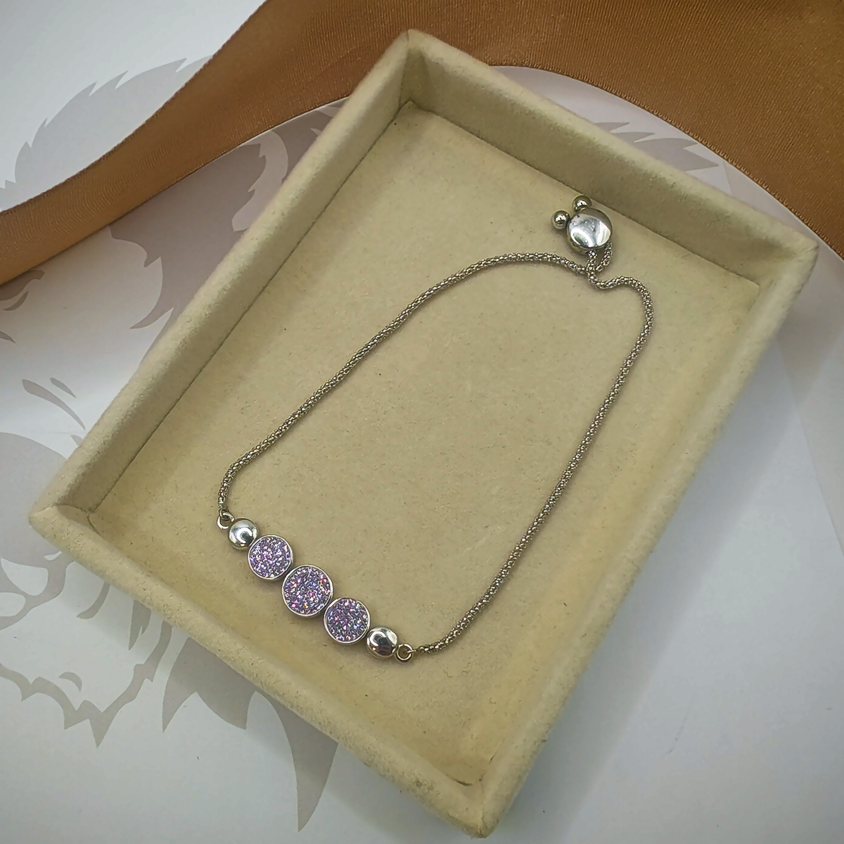 Sterling Silver Adjustable Bolo Slider Bracelet with CZ, photograph 3 of 7. SKU SIL-31.