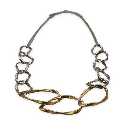 Sterling Silver Wavy Two-Tone Statement Link Necklace, photograph 2 of 6. SKU SIL-32.