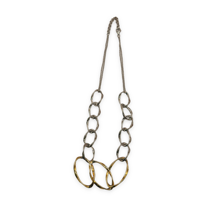 Sterling Silver Wavy Two-Tone Statement Link Necklace, photograph 4 of 6. SKU SIL-32.