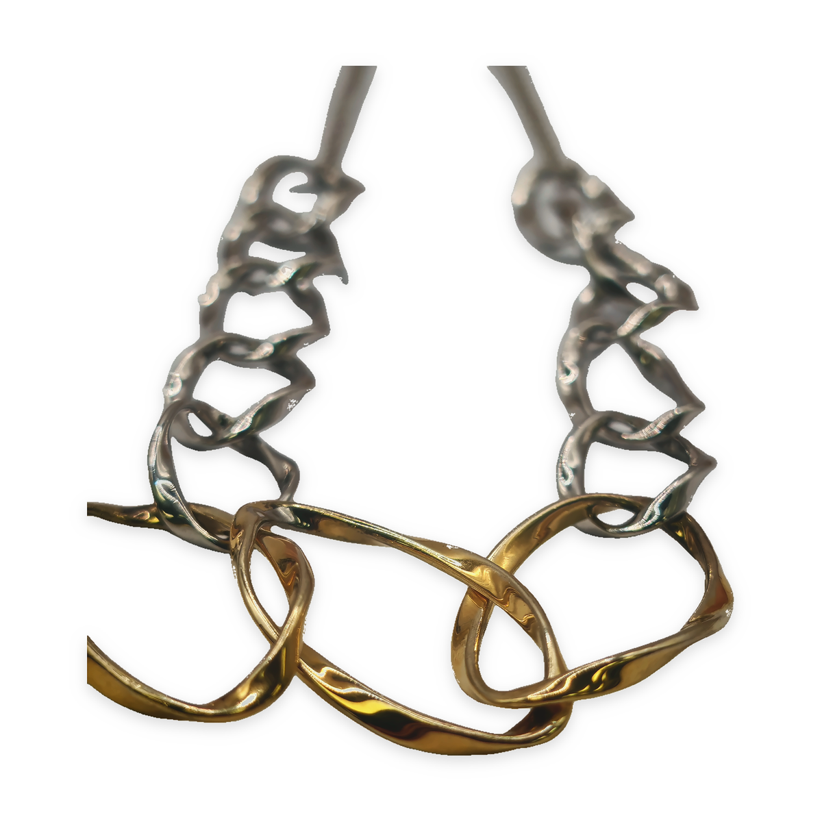 Sterling Silver Wavy Two-Tone Statement Link Necklace, photograph 5 of 6. SKU SIL-32.