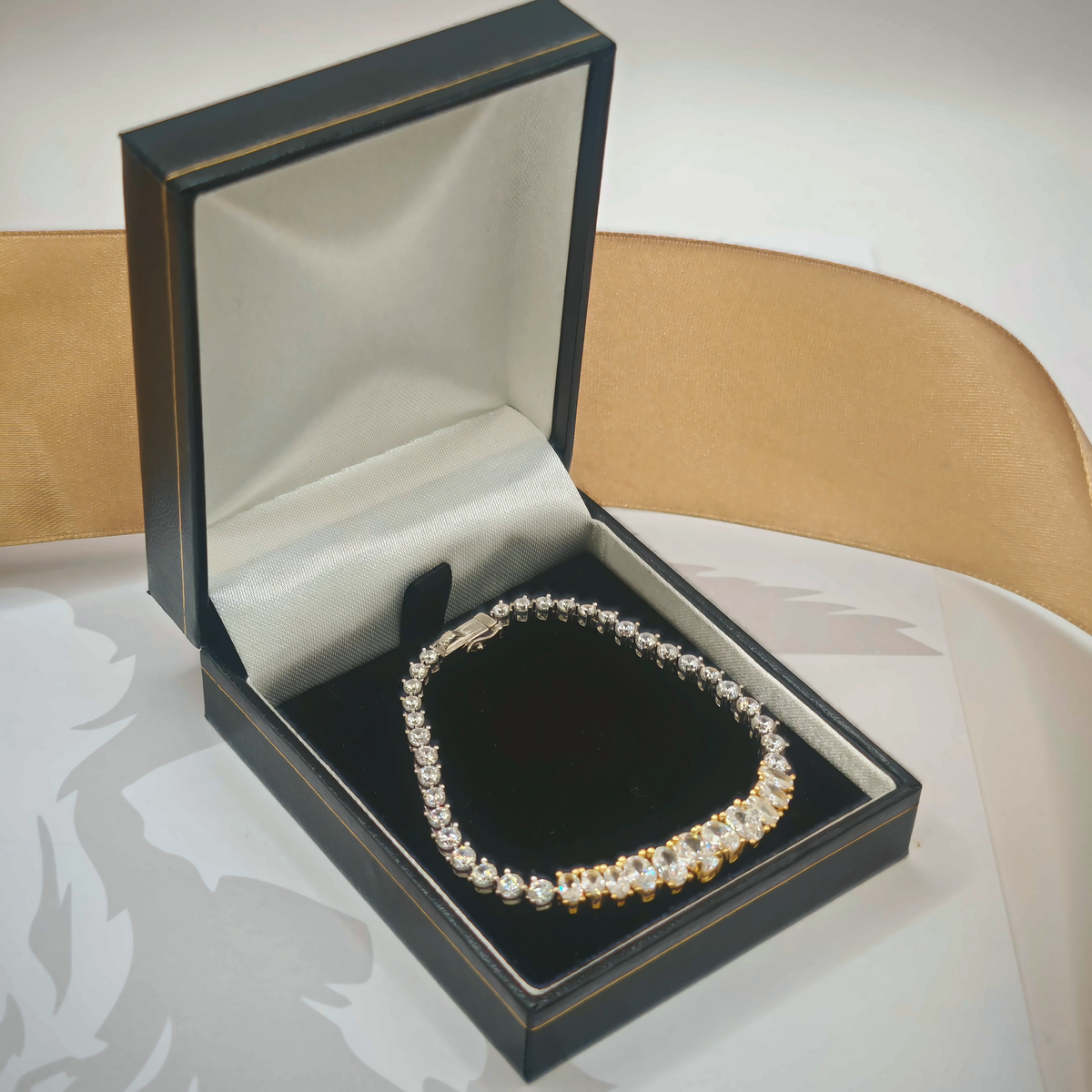 Sterling Silver Two-Tone Gradated Tennis Bracelet with CZ, photograph 2 of 6. SKU SIL-33.
