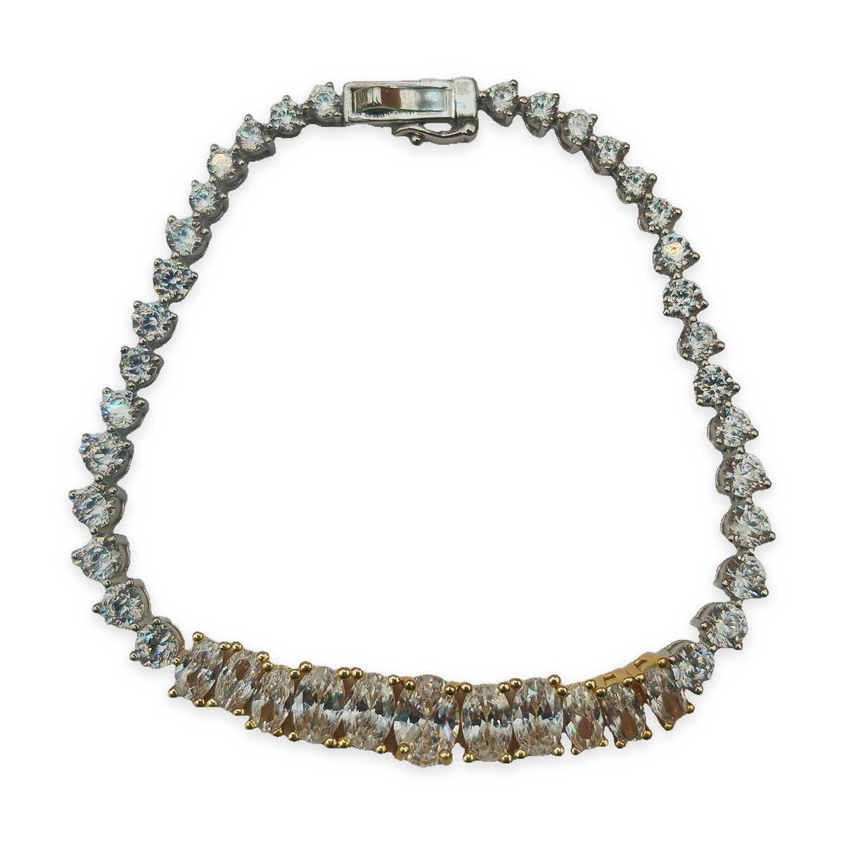 Sterling Silver Two-Tone Gradated Tennis Bracelet with CZ, photograph 4 of 6. SKU SIL-33.