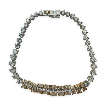 Sterling Silver Two-Tone Gradated Tennis Bracelet with CZ, photograph 4 of 6. SKU SIL-33.