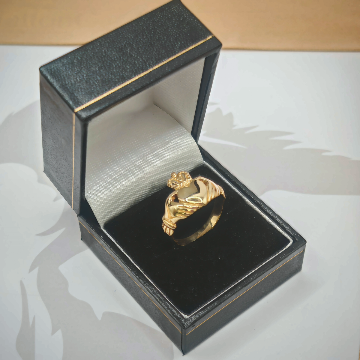 9ct Yellow Gold Claddagh Ring, photograph 2 of 9. SKU JB3620.