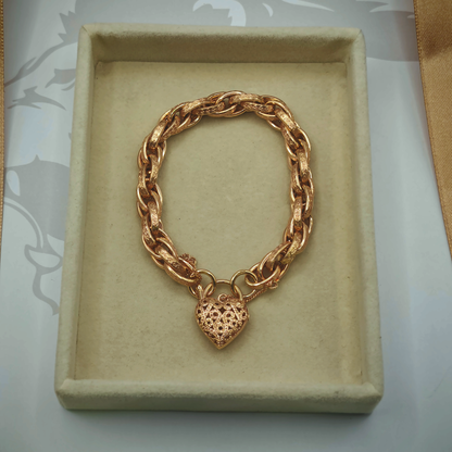 9ct Gold Fancy Link Bracelet with Heart Padlock Clasp – Fully Hallmarked, photograph 2 of 10. SKU JB3625.