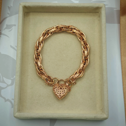9ct Gold Fancy Link Bracelet with Heart Padlock Clasp – Fully Hallmarked, photograph 1 of 10. SKU JB3625.
