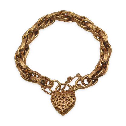 9ct Gold Fancy Link Bracelet with Heart Padlock Clasp – Fully Hallmarked, photograph 4 of 10. SKU JB3625.