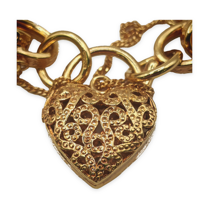 9ct Gold Fancy Link Bracelet with Heart Padlock Clasp – Fully Hallmarked, photograph 7 of 10. SKU JB3625.