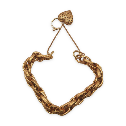 9ct Gold Fancy Link Bracelet with Heart Padlock Clasp – Fully Hallmarked, photograph 9 of 10. SKU JB3625.