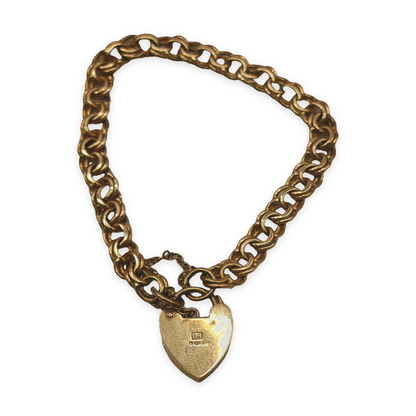 9ct Yellow Gold Double Belcher Bracelet with Heart Padlock, photograph 7 of 9. SKU JB3626.
