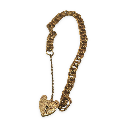 9ct Yellow Gold Double Belcher Bracelet with Heart Padlock, photograph 8 of 9. SKU JB3626.