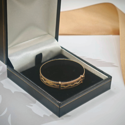 9ct Yellow Gold Engraved Leaf Design Hinged Bangle, photograph 2 of 7. SKU JB3628.