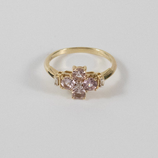 Second-Hand 9ct Gold Pink Stone & Baguette Ring