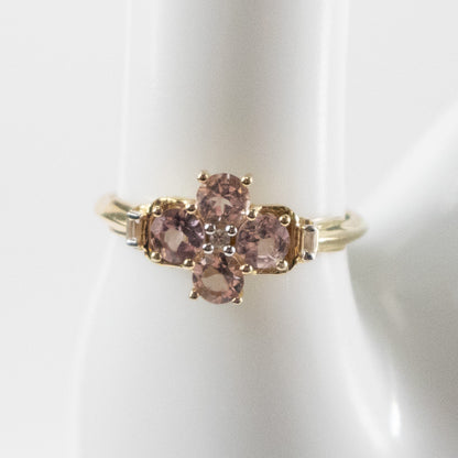 Second-Hand 9ct Gold Pink Stone & Baguette Ring