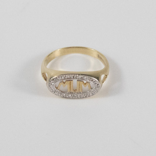 Second-Hand 9ct Gold ‘MUM’ Ring with Diamond-Cut Detail