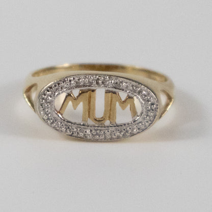 Second-Hand 9ct Gold ‘MUM’ Ring with Diamond-Cut Detail