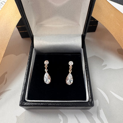 9ct Rose Gold Pear Shape Drop Gemstone Earrings