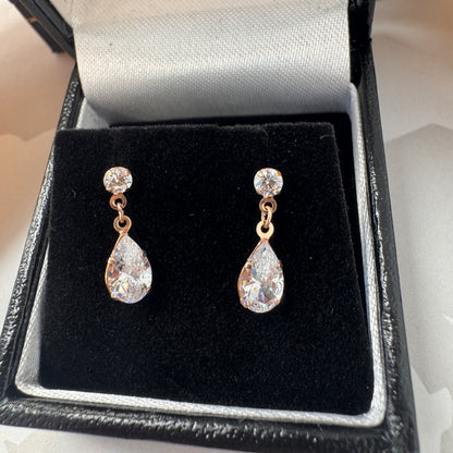 9ct Rose Gold Pear Shape Drop Gemstone Earrings