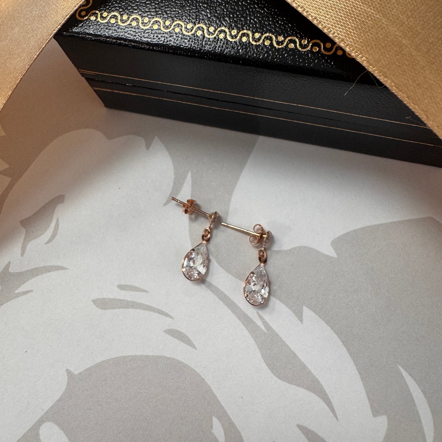 9ct Rose Gold Pear Shape Drop Gemstone Earrings