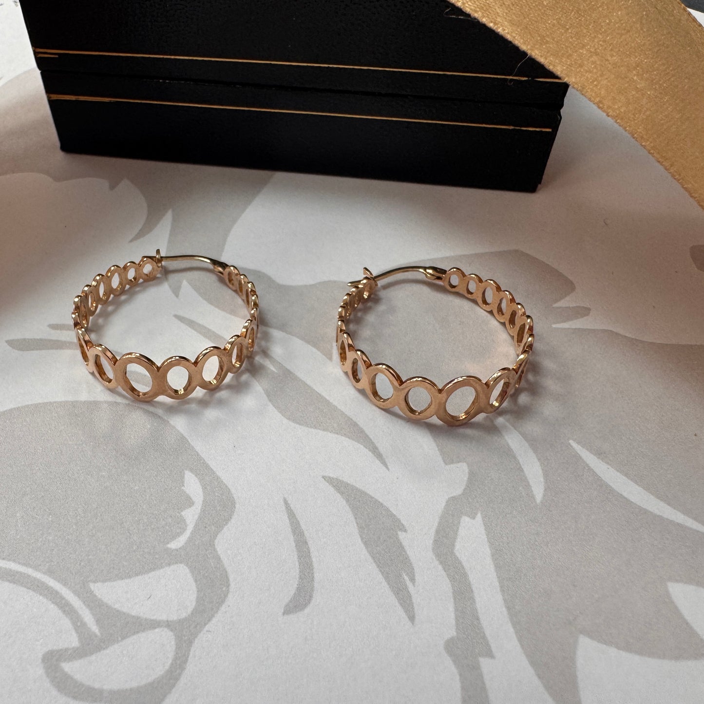 9ct Rose Gold Patterned Hoop Earrings