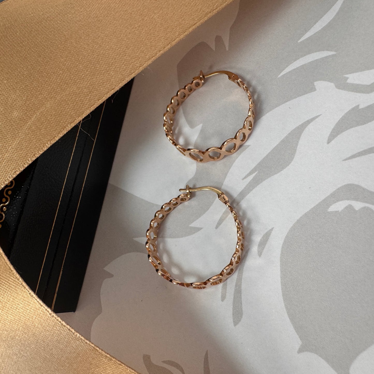 9ct Rose Gold Patterned Hoop Earrings