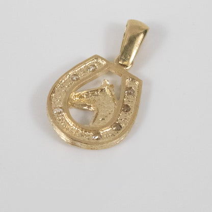9ct Yellow Gold Horse Head Pendant with Sparkling Horseshoe