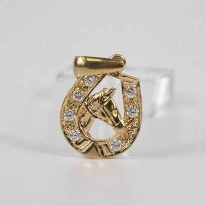9ct Yellow Gold Horse Head Pendant with Sparkling Horseshoe