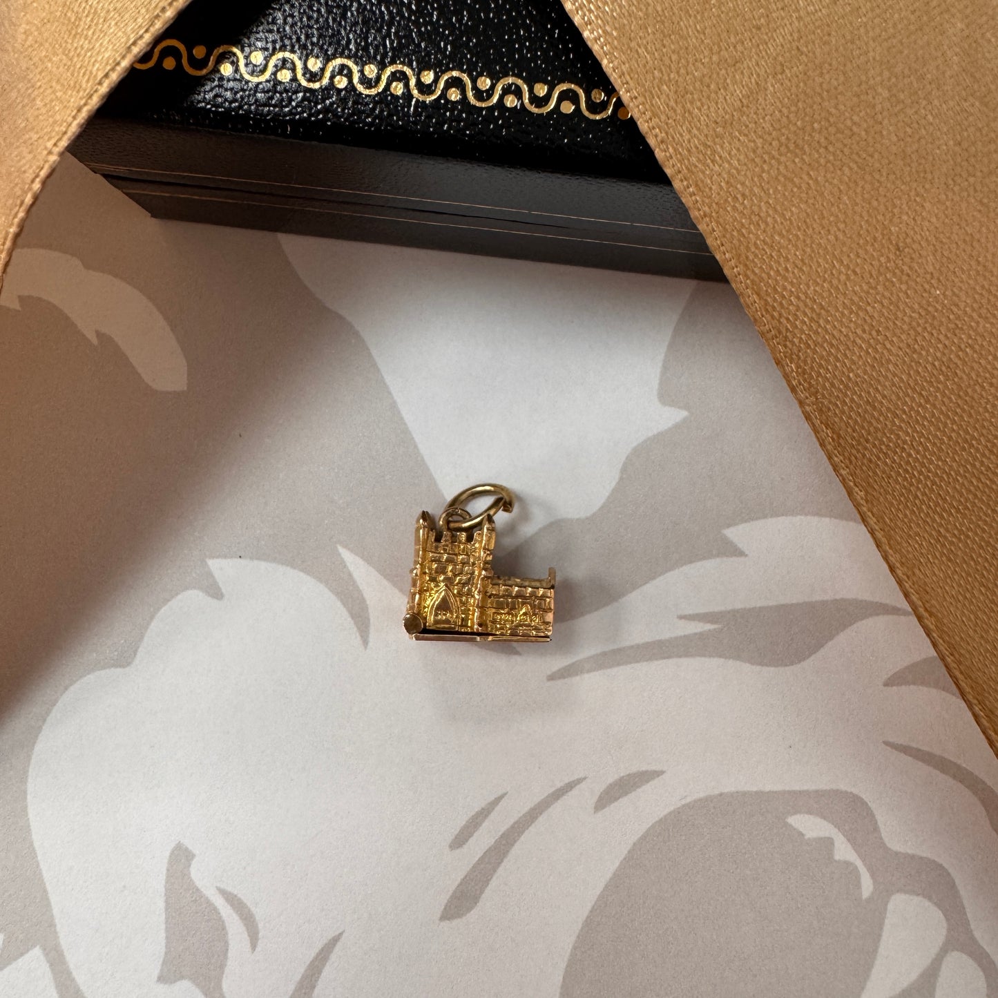 9ct Gold Opening Church Castle Charm with Wedding Couple Inside