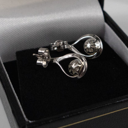 9ct White Gold Pearl and Cubic Zirconia Swirl Stud Earrings