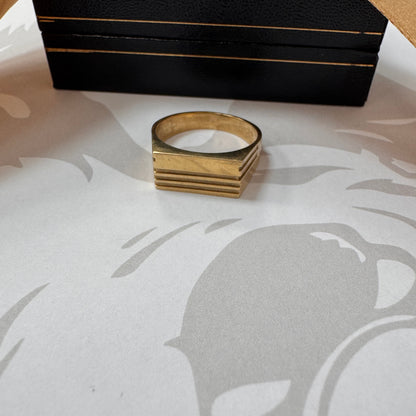 9ct Gold Gents Textured Ring Vintage Signet Style