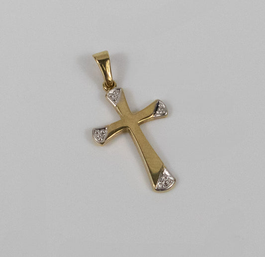 Second-Hand 9ct Gold Small Cross Pendant with Diamond Cut Tips