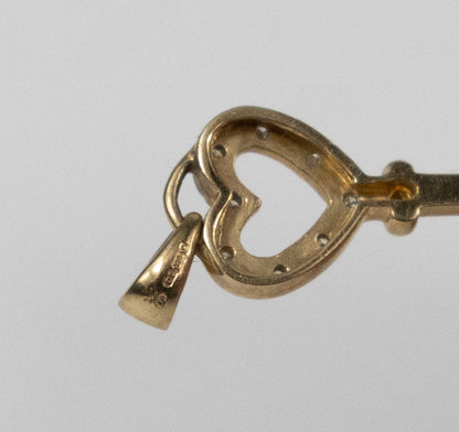 Second-Hand 9ct Gold Heart Key Pendant with Diamond-Cut Detail