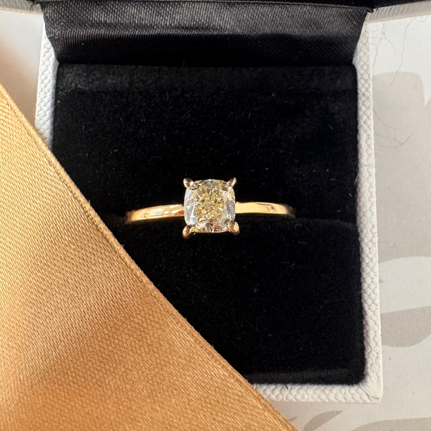 18ct Yellow Gold Cushion Cut Diamond Solitaire Ring