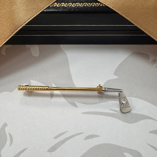 18ct Two Tone Gold Diamond Golf Club Brooch Pin