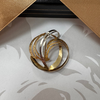 9ct Two Tone Gold Abstract Ribbon Brooch