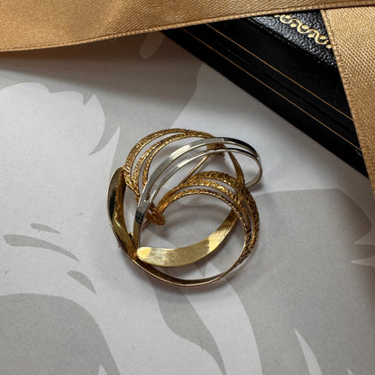 9ct Two Tone Gold Abstract Ribbon Brooch